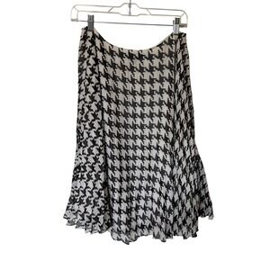 Yansi Fugel Silk Chiffon Pleated Skirt Women 10 Black White Houndstooth Euc